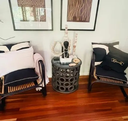 Sitting room clean and styled after cleaning