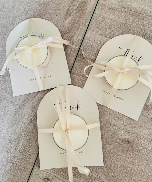 Hand-tied thank-you candles for a peaceful home